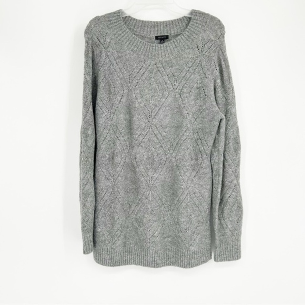 Talbots Gray Cable Knit Metallic Sweater Basic Casual Minimalist‎ Career Work M